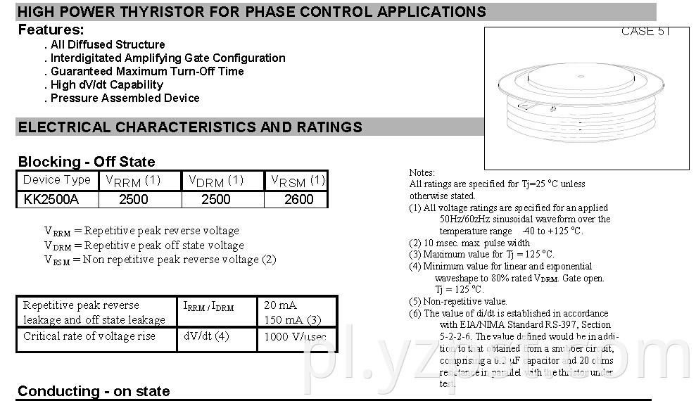 High dV/dt Disc Type thyristor Pressure Assembled Device